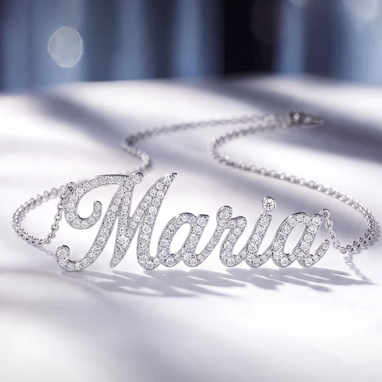 Подвеска N01: имя Мария, подвеска-имя, бриллиантовое паве, белое золото