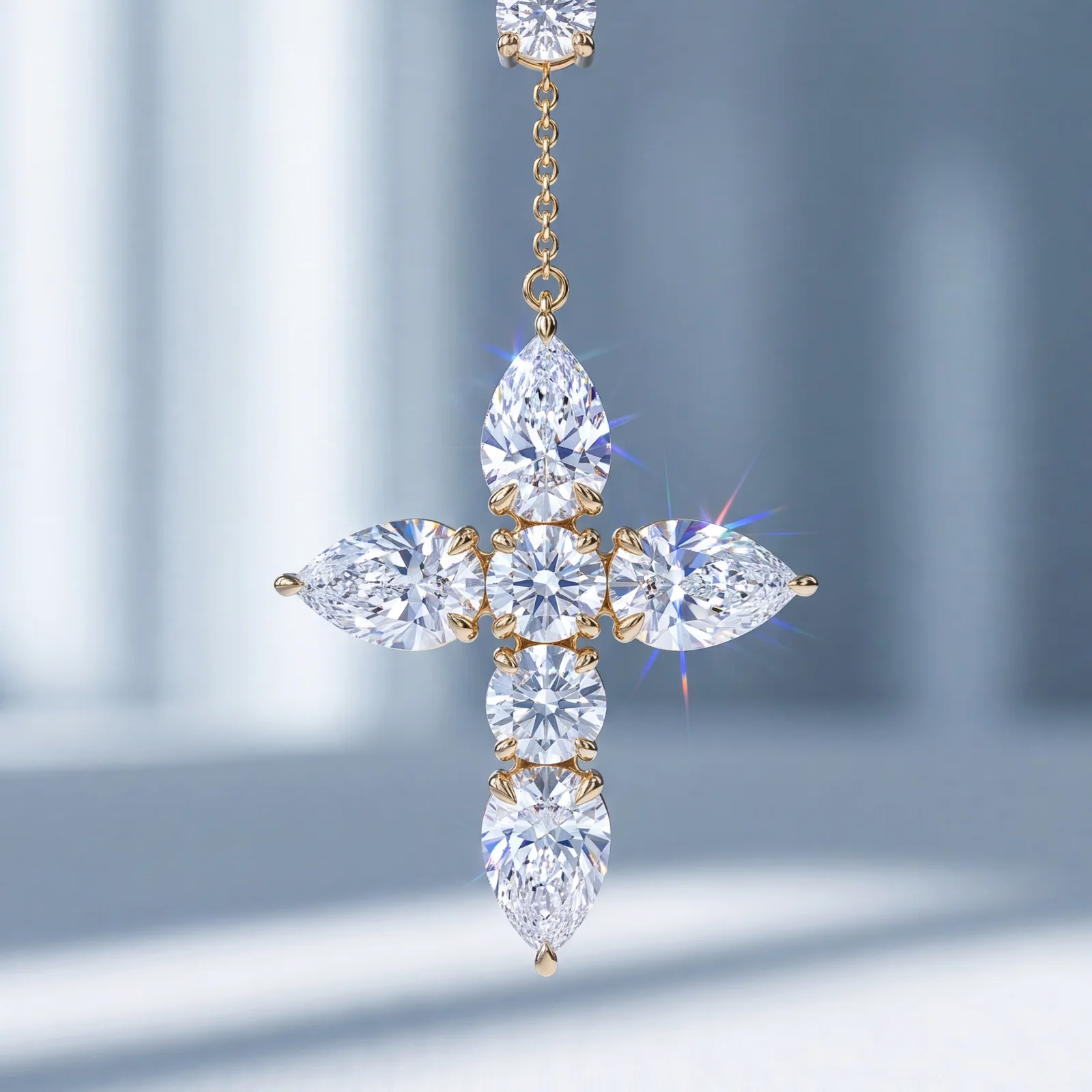 Крест C01: Крест, груши, крест из груш и круглых камней, жёлтое золото